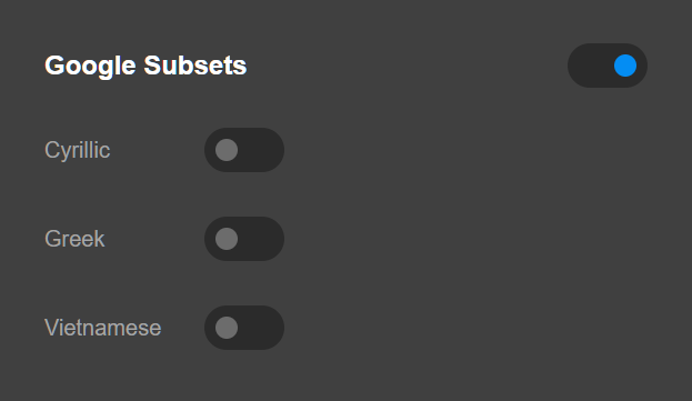 Theme Options Typography Google Subsets