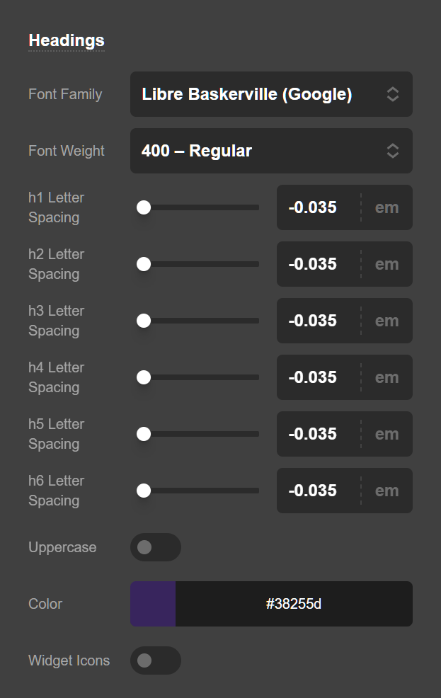 Theme Options Typography Heading Settings