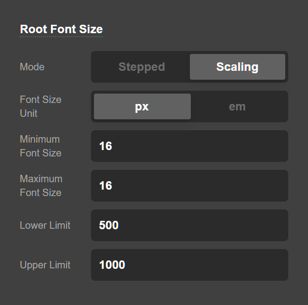Theme Options Typography Root Font Size
