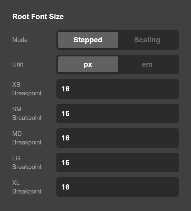 Theme Options Typography Root Font Size