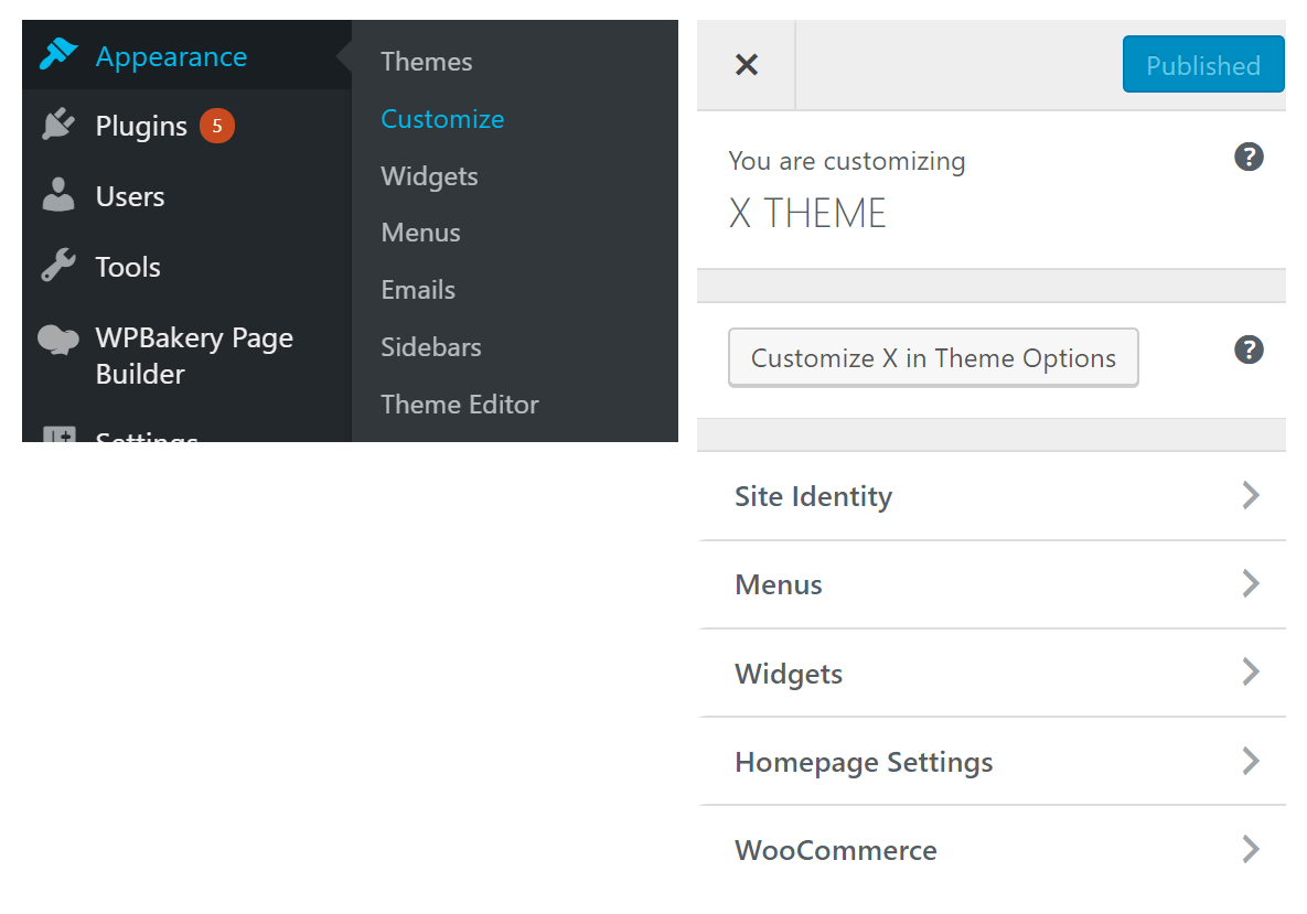 Appearance > Customize