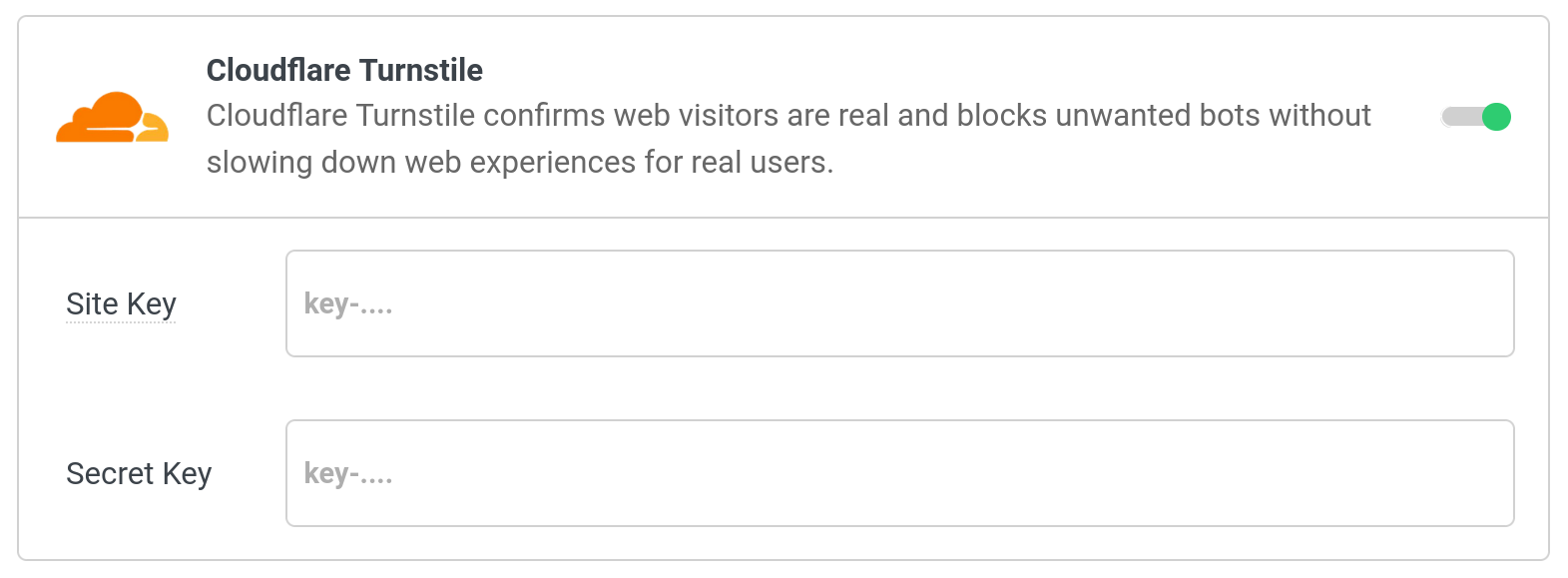 Cloudflare Turnstile Settings