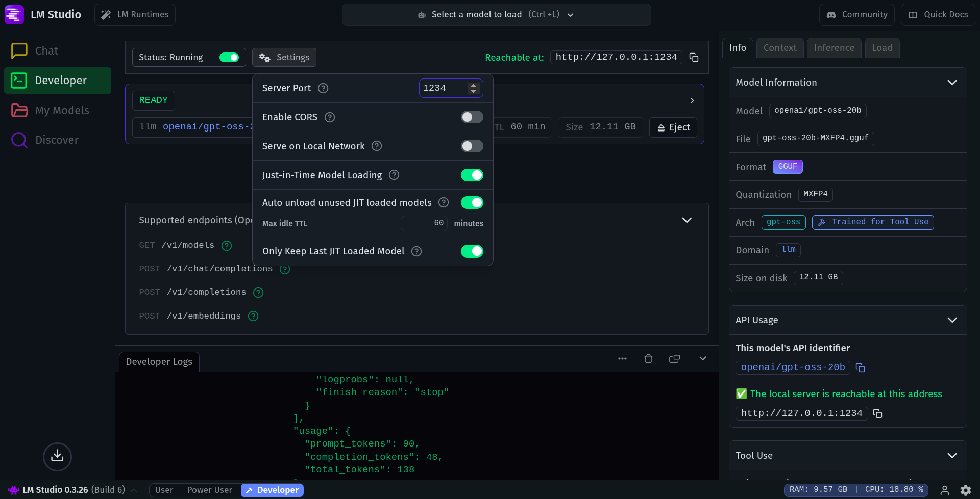 modflat|LMStudio Developer Settings